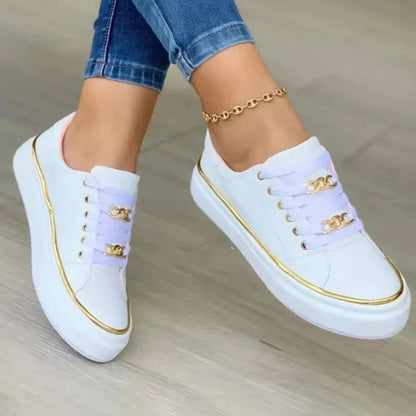 Women's Platform Sneakers with Gold Chain Accent — product view