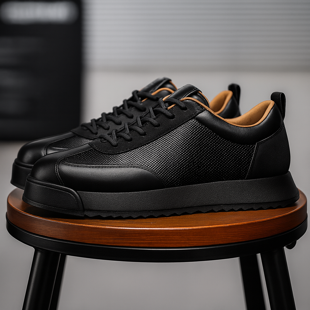 Men's Leather Sneakers with Orthopedic Sole — front view