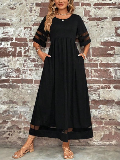 Mesh Panel Sleeve Midi Dress for Women