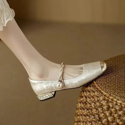 Women's Pearl Strap Mary Jane Block Heels — side view