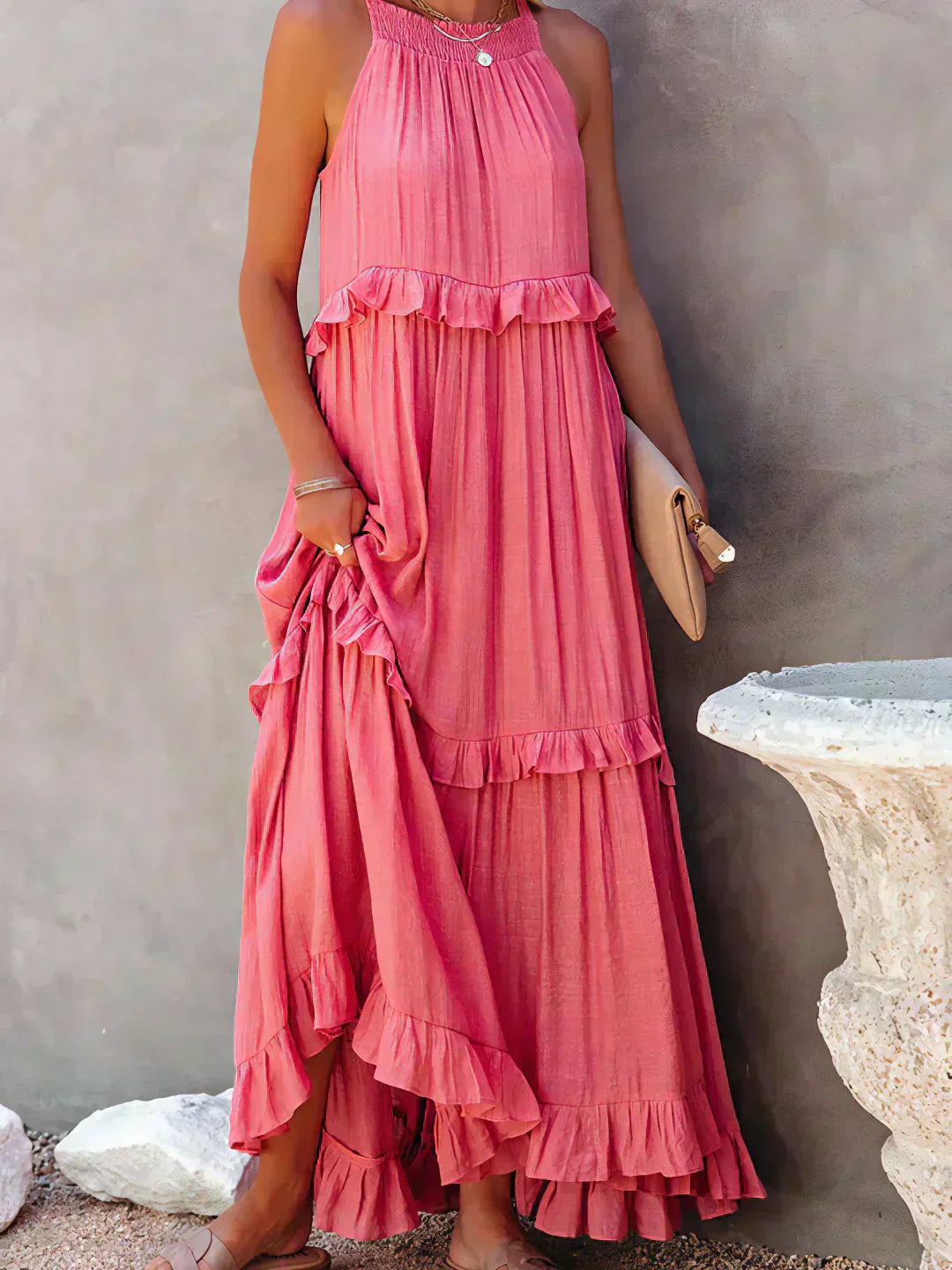 Women's Sleeveless Ruffle Day-to-Evening Midi Dress — side view