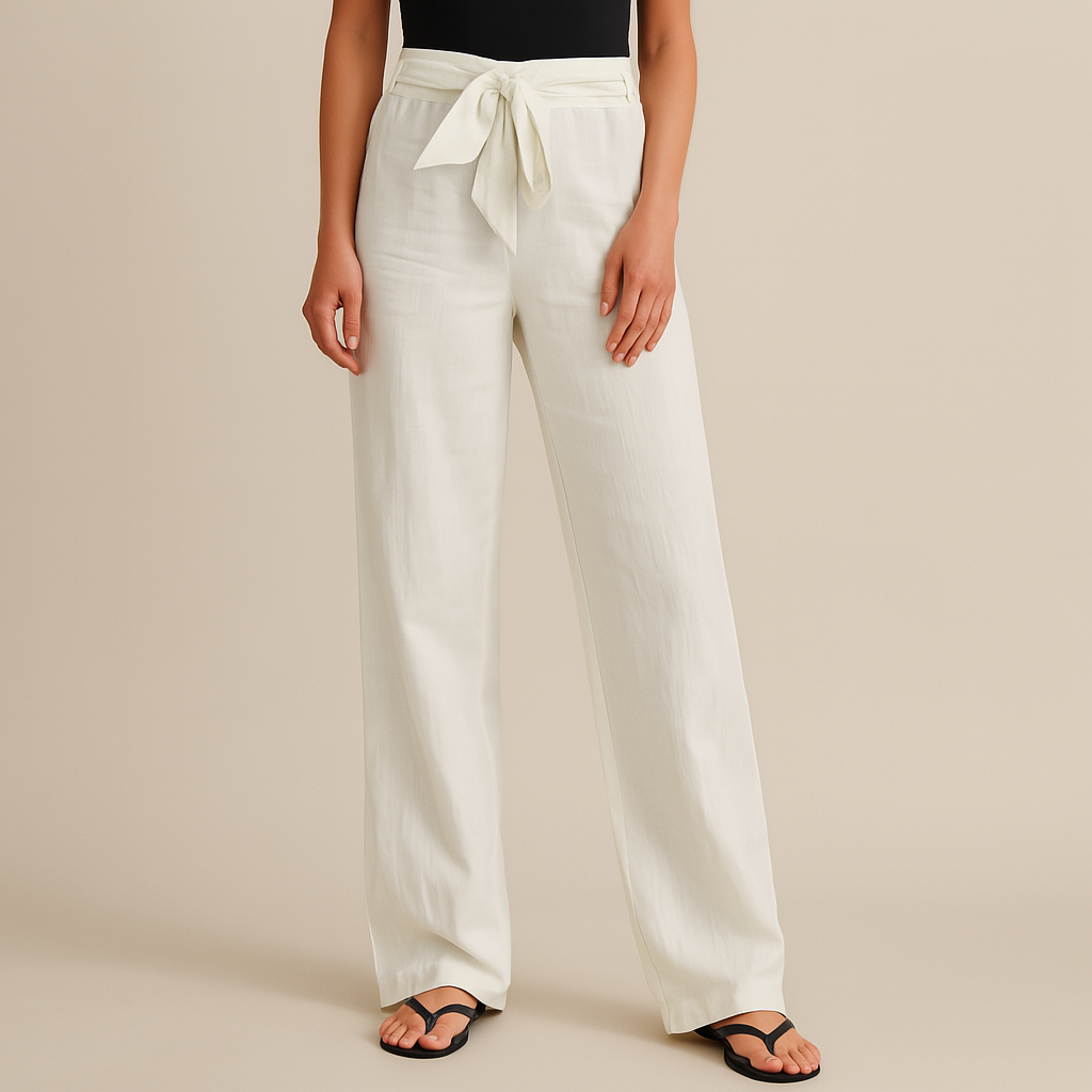 Wide-Leg Linen-Cotton Drawstring Pants for Women