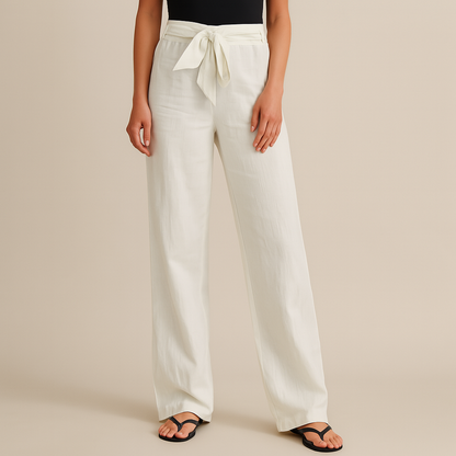 Wide-Leg Linen-Cotton Drawstring Pants for Women