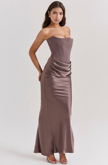 Women's Lace Strapless Evening Maxi Dress — side view