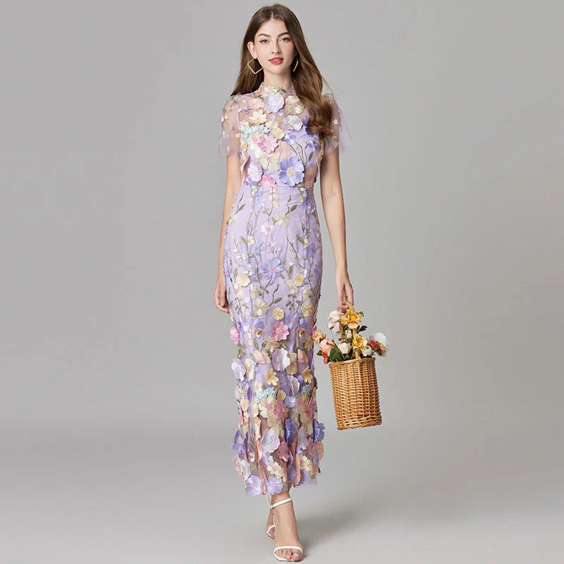 Women's Floral Appliqué Summer Gala Maxi Dress — detail view