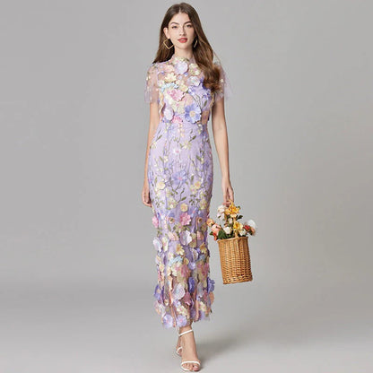 Women's Floral Appliqué Summer Gala Maxi Dress — detail view
