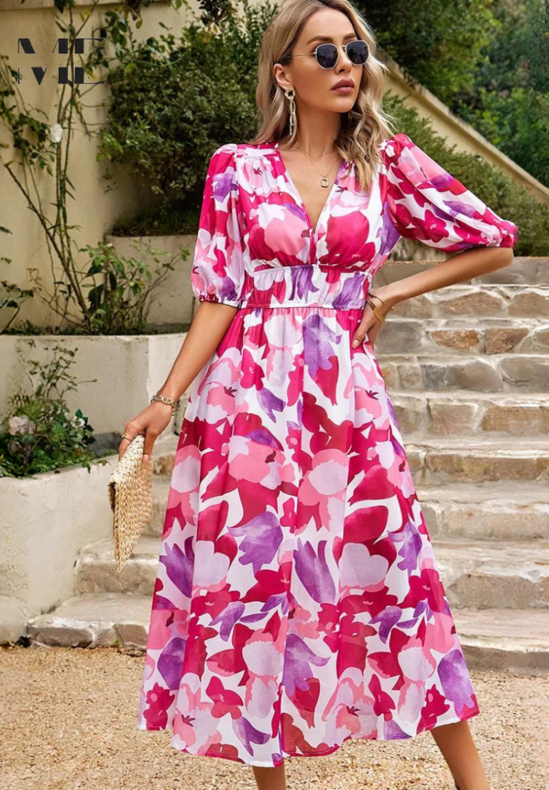 Women's Floral Print Casual Midi Dress — product view
