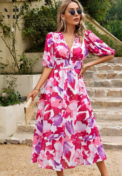Women's Floral Print Casual Midi Dress — product view