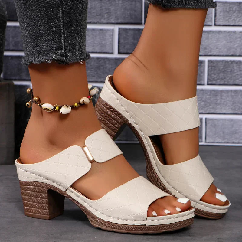 Women's Arch Support Block Heel Flat Sandals — side view