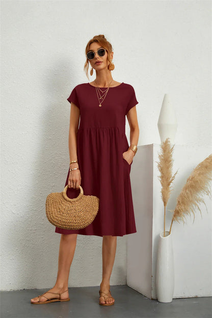Women's Pocket Casual Day Midi Dress — front view
