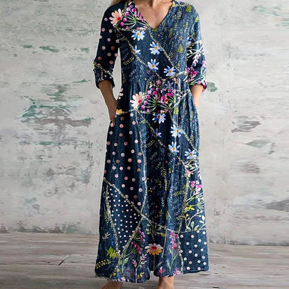 Patchwork Floral Maxi Dress for Women