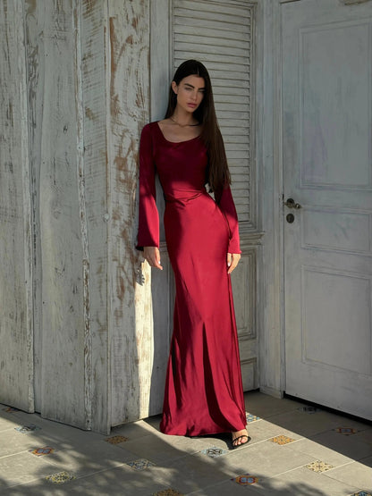 Women's Satin Formal Evening Maxi Dress — close-up