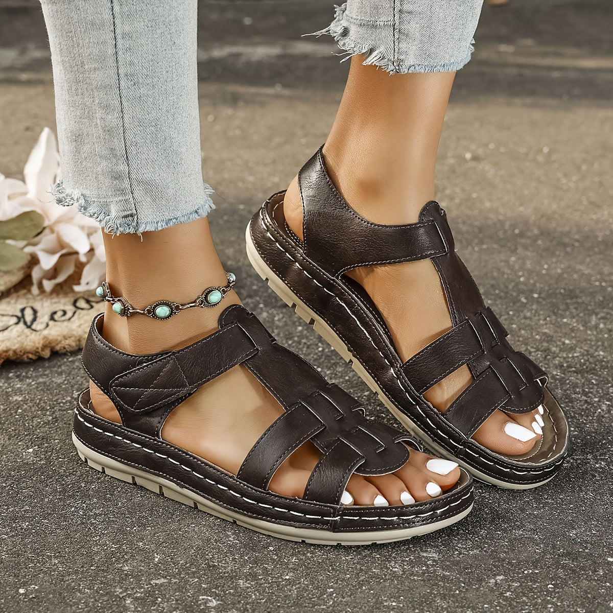 T-Strap Flat Sandals for Women