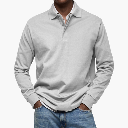 Men's Long Sleeve Casual Polo Shirt — close-up