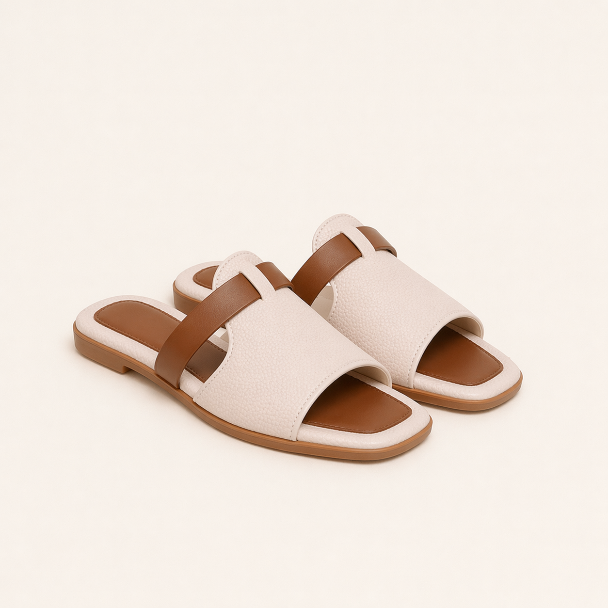 Women's White Slip-On Flat Sandals — detail view