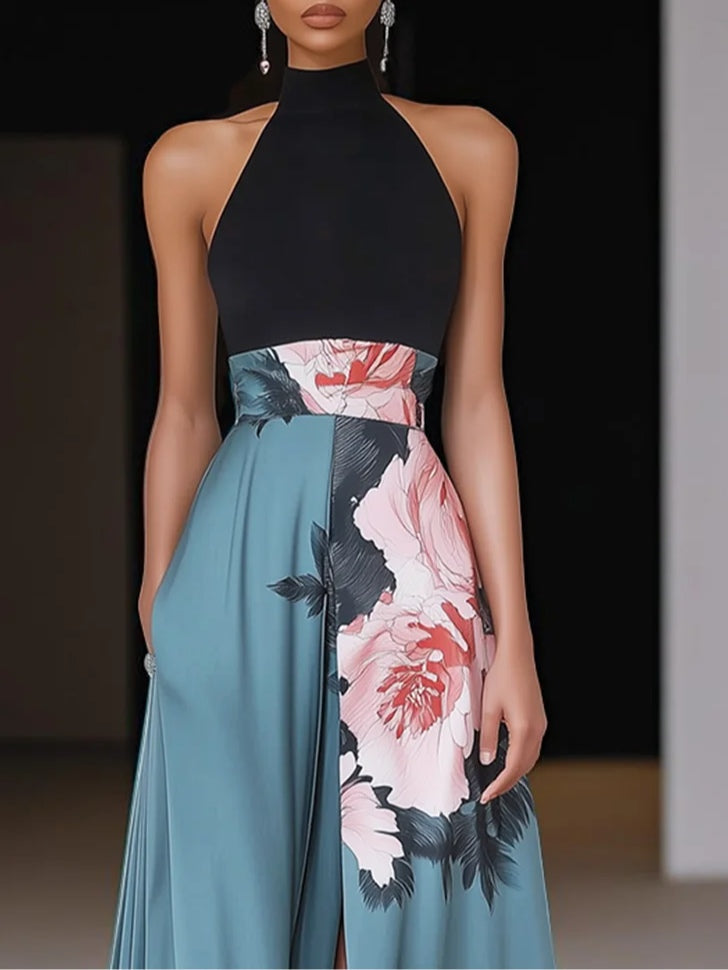 Women's Floral Slit Evening Maxi Dress — product view
