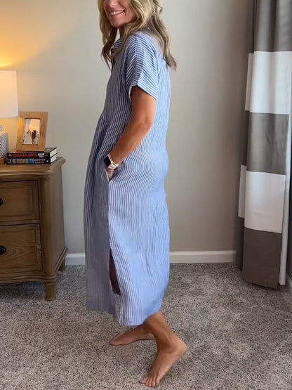 Women's Striped Long Button-Up Shirt — product view