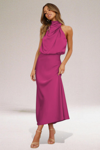 Women's Halter Neck Evening Midi Dress — close-up