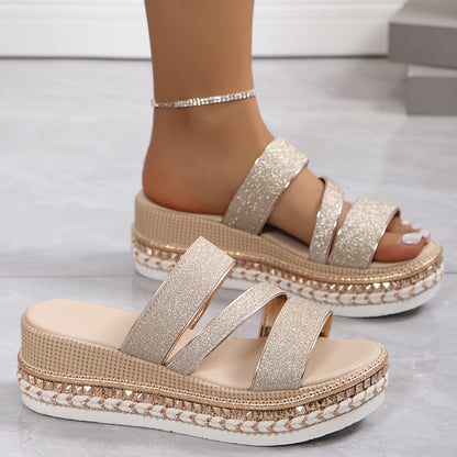 Women's Beige Flat Sandals — close-up