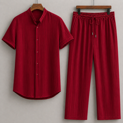 Men's Linen Shirt & Drawstring Pants Set — detail view