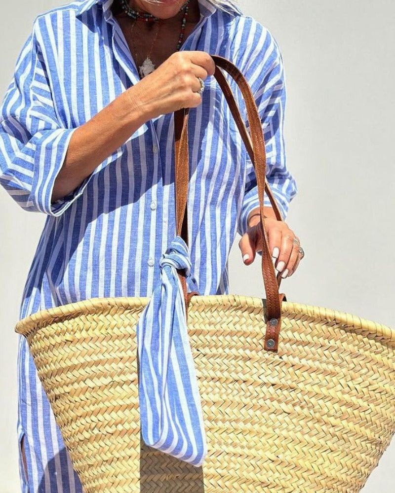 Women's Striped Casual Shirt Midi Dress — side view