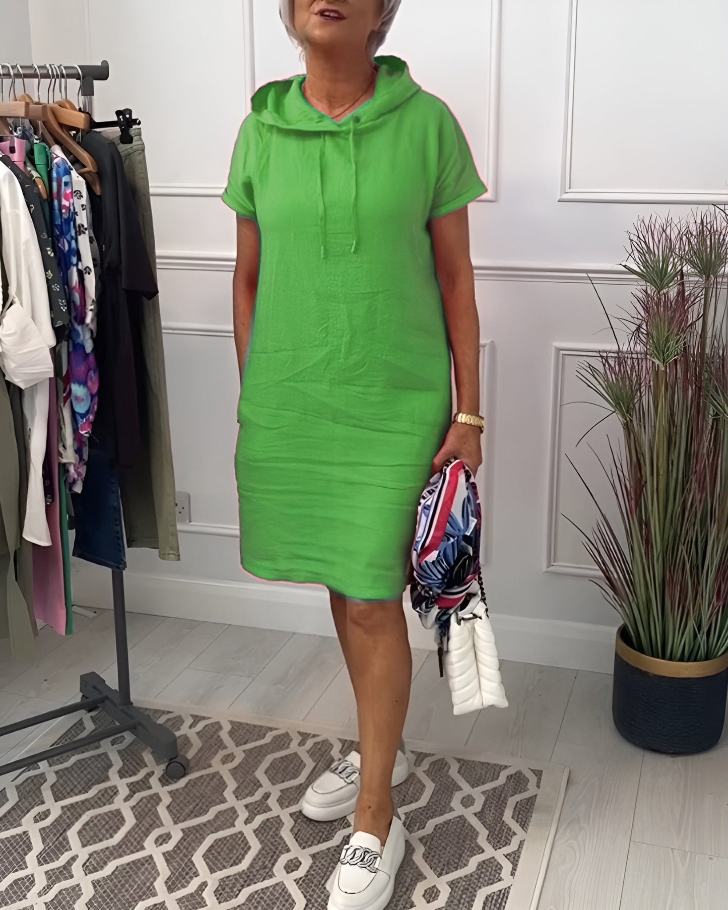 Women's Hooded Casual Everyday Midi Dress — product view