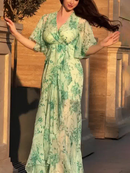 Women's Printed Retro Style Midi Dress — product view