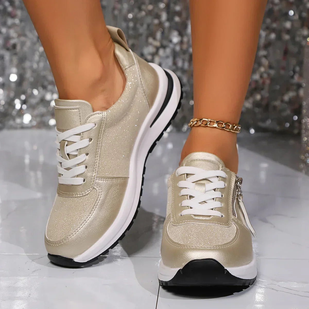 Women's Platform Lace-Up Zip Sneakers — side view