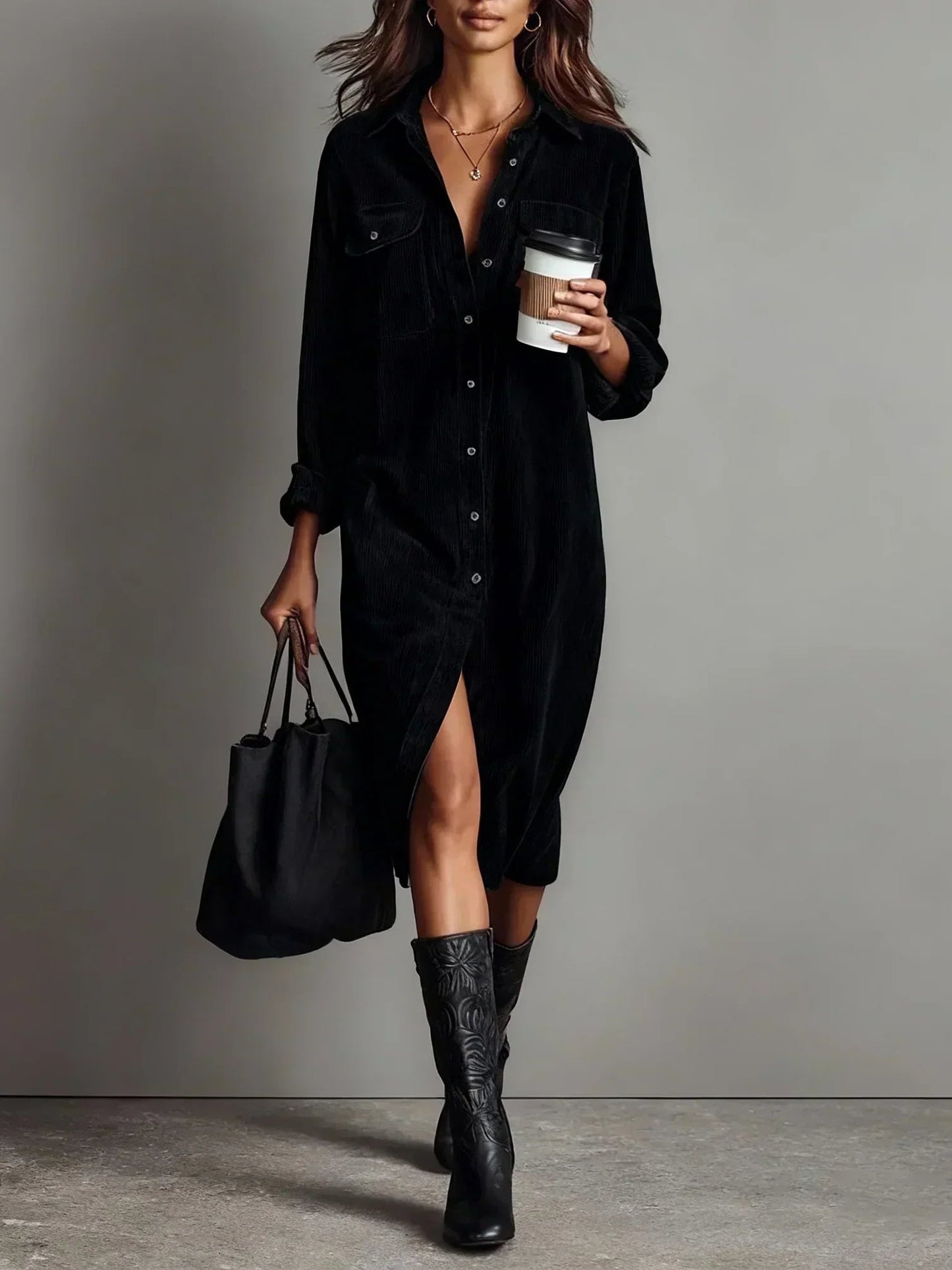 Women's Flared Hem Polished Evening Midi Dress — detail view