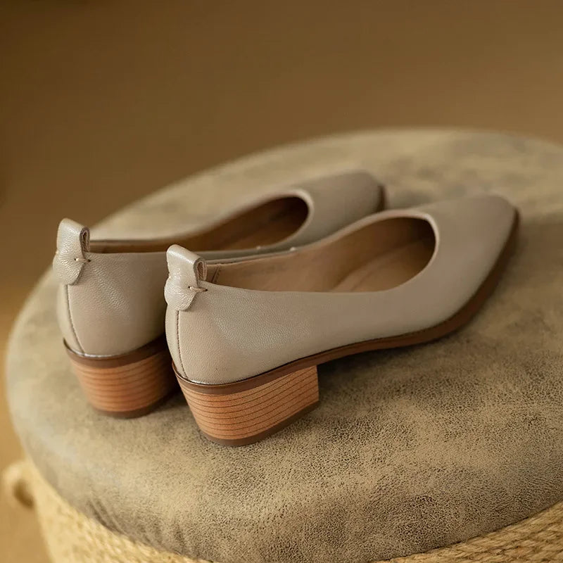 Women's Block Heel Pumps Pointed Toe Slip-On Work Shoes — close-up