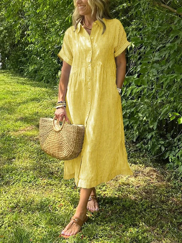 Striped Button-Up Maxi Dress for Women