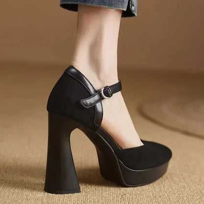 Women's Platform Block Heel Pumps Ankle Strap High Heels — detail view