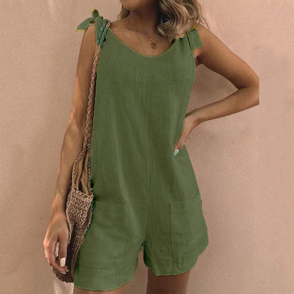 Women's Bow Strap Casual Summer Jumpsuit — close-up