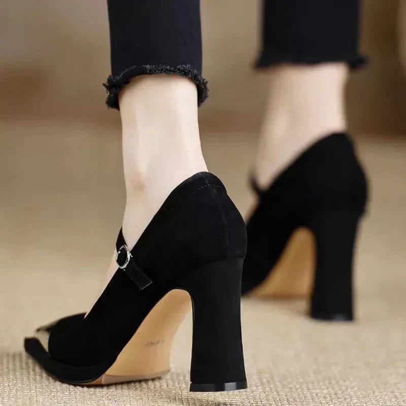 Women's Mary Jane Block Heel Pumps Cap Toe — product view