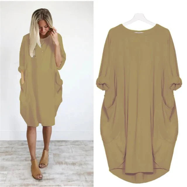 Midi Dress with Pockets and 3/4 Sleeves for Women