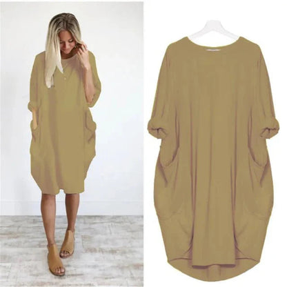 Midi Dress with Pockets and 3/4 Sleeves for Women