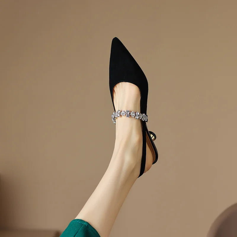 Women's Crystal Strap Slingback Pumps — front view