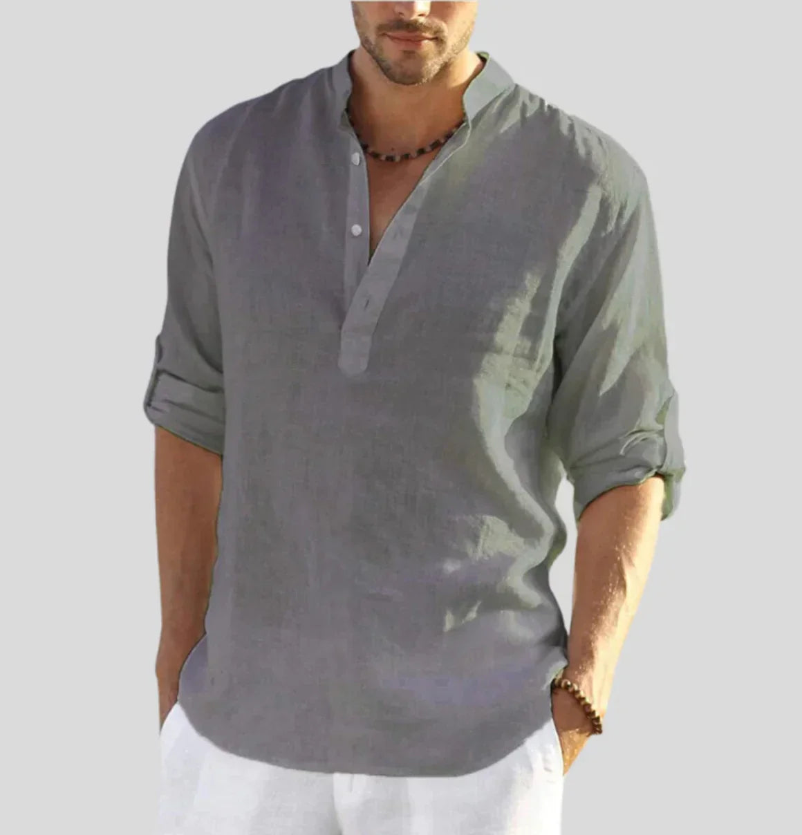 Arnaud Men's Linen Henly Shirt — detail view