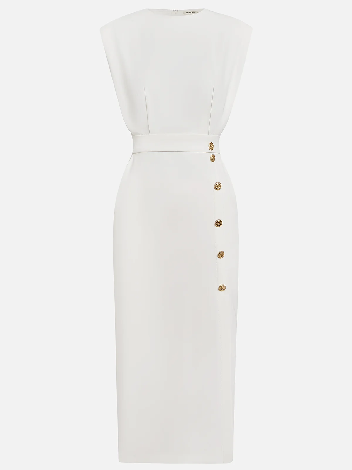 Button-Front Midi Dress with Side Slit for Women