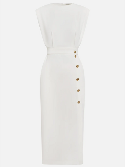 Button-Front Midi Dress with Side Slit for Women
