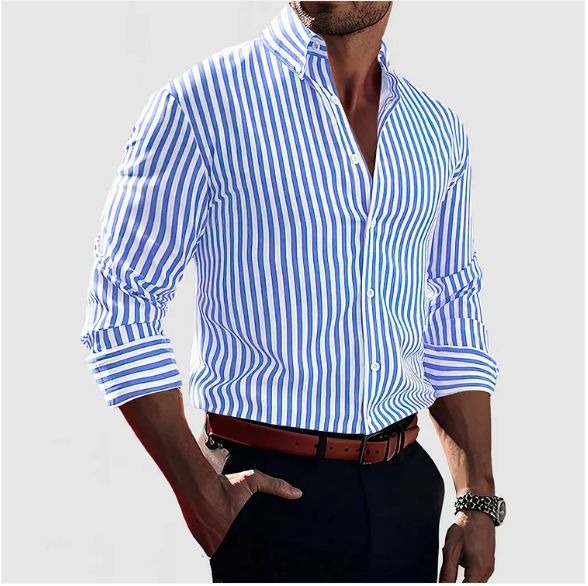 Men's Slim Fit Striped Button-Up Shirt — detail view