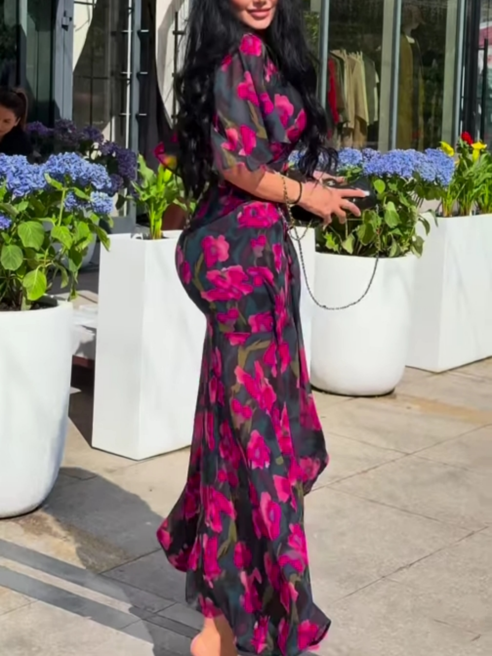 Women's Printed Retro Style Midi Dress — detail view