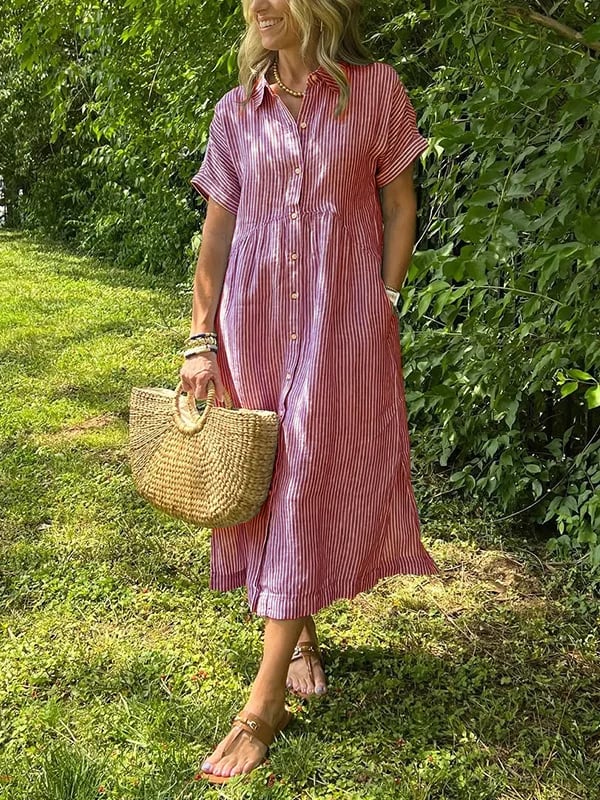 Striped Button-Up Maxi Dress for Women