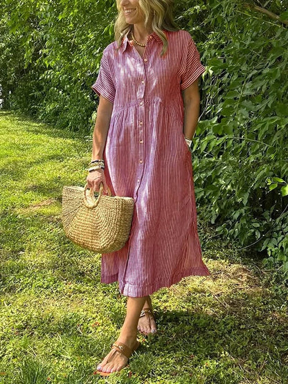 Striped Button-Up Maxi Dress for Women