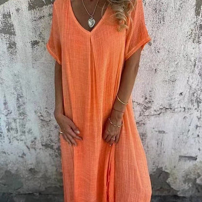 Women's V-Neck Casual Midi Dress — close-up