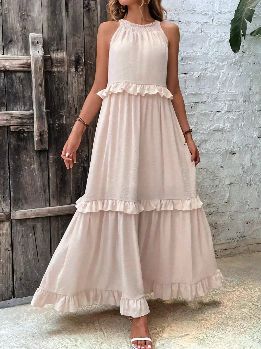 Women's Sleeveless Ruffle Day-to-Evening Midi Dress — product view