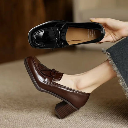 Women's Tassel Block Heel Loafer Pumps Round Toe — detail view