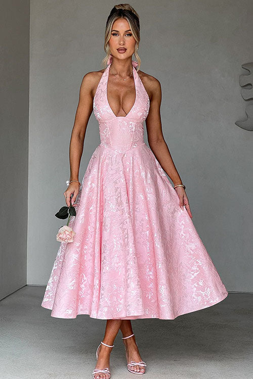 Women's Jacquard Formal Evening Maxi Dress — front view