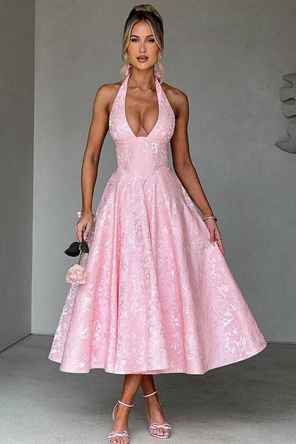 Women's Jacquard Formal Evening Maxi Dress — front view