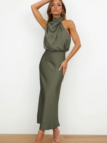 Women's Satin Halter Evening Maxi Dress — side view